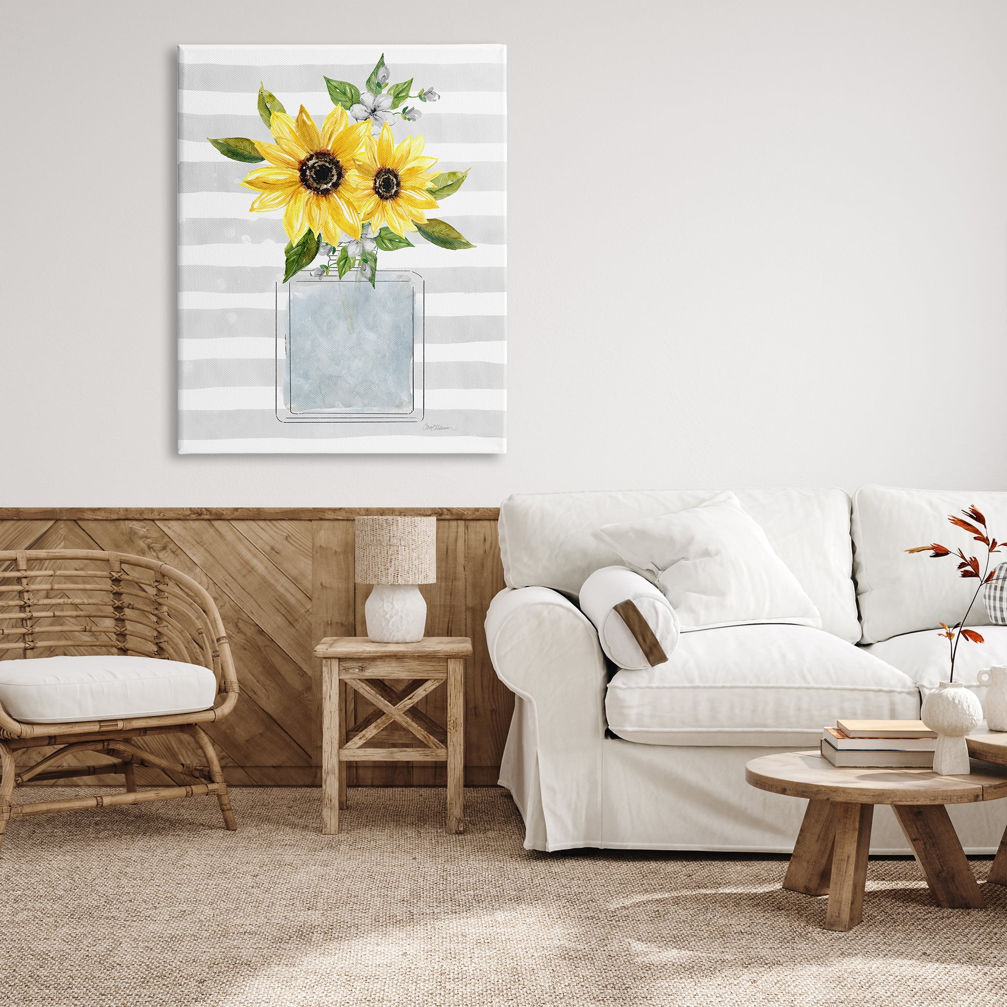 Stupell Industries Flower Blossoms Perfume Bottle Vase Casual Stripes Graphic Art Gallery Wrapped Canvas Print Wall Art, Design by Carol Robinson