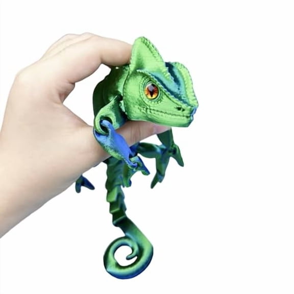 3D Printed Chameleon, 3D Printed Animals Cool Lizard, 3D Printed Animals with Flexible Joints, Stress Relief Fidget Toys for Adults, Home Office Decoration Desktop Toys (1pcs Large)