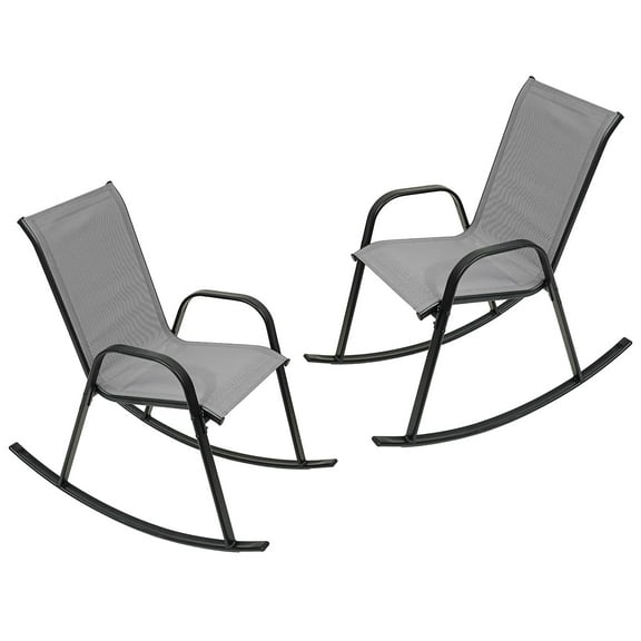 Outdoor Rocking Chairs with Backrest/Armrests-Assembly for Patio Lawn Garden Balcony Deck Camping Porch-Set of 2 (GRAY)