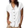 thumbnail image 6 of sdhkgrrt Women Short Sleeve Button Down Shirts Summer Casual Collared Tops Solid Slim Fit Pullover Blouses Cute Office Work Outfits Clothes, White S, 6 of 8