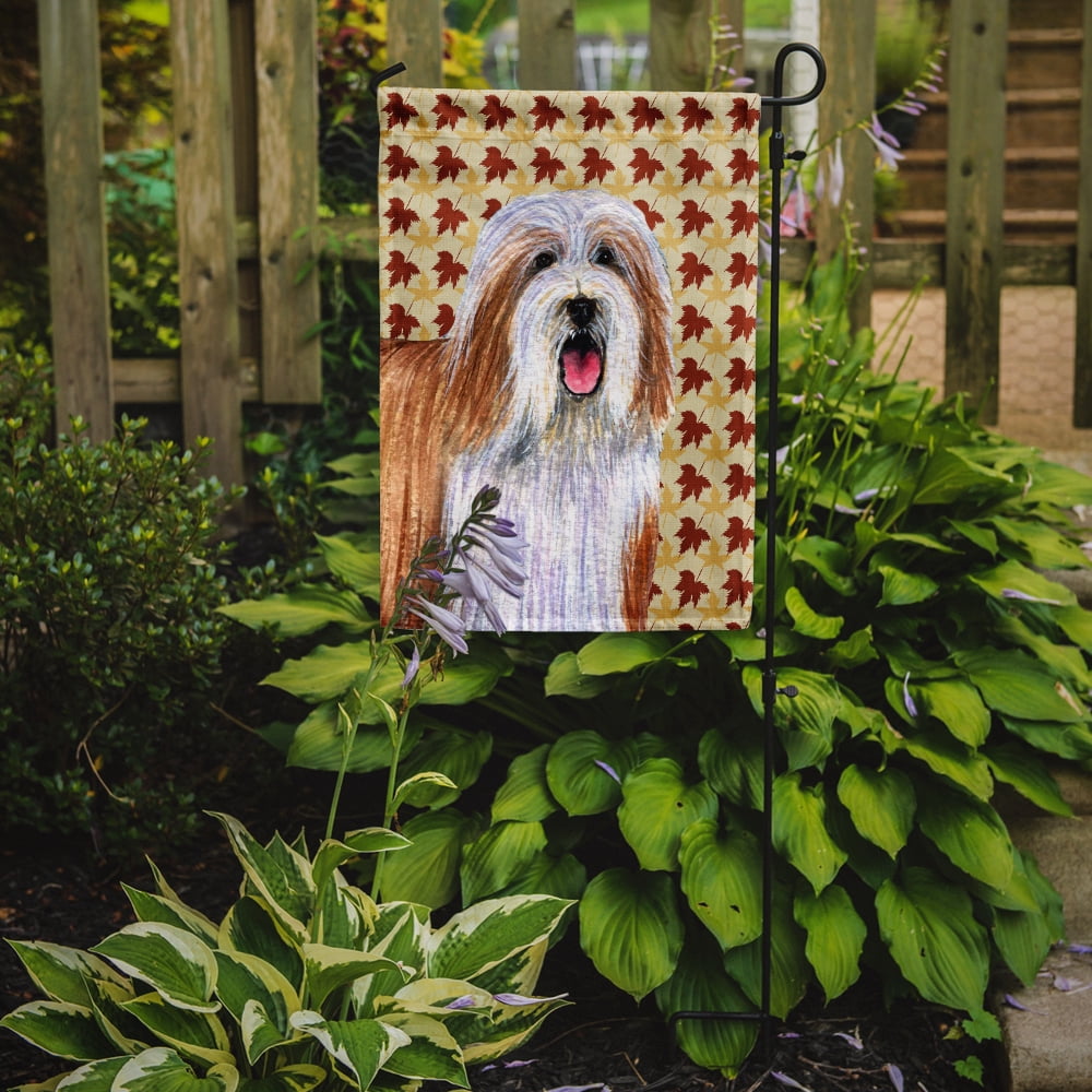 Carolines Treasures LH9105-FLAG-PARENT Bearded Collie Fall Leaves Portrait Flag  multicolor