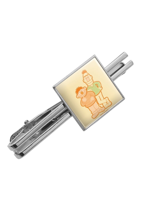 Sesame Street Bert and Ernie Distressed Square Tie Bar Clip Clasp Tack- Silver or Gold