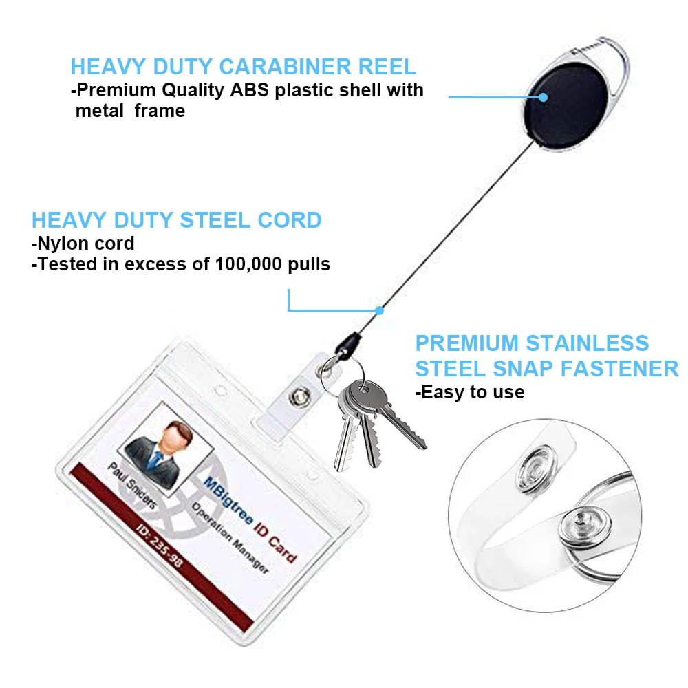 GOGO 100 Pcs Retractable Badge Holder Reel with Claw Clasp and Clip for ID Card Key Keychain Carabiner Holders