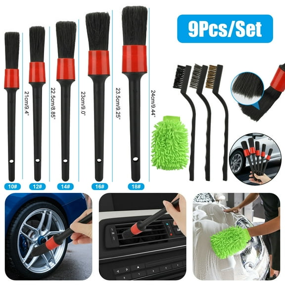 Amerteer 9PCS Car Detailing Cleaning Kit Engine Auto Detailing Brush Wash for Wheel Clean Set