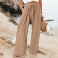 thumbnail image 2 of YDLCAFD Ladies Pants Women's Solid Color Pocket Elastic Waist Drawstring Trousers Loose Casual Pants, 2 of 5