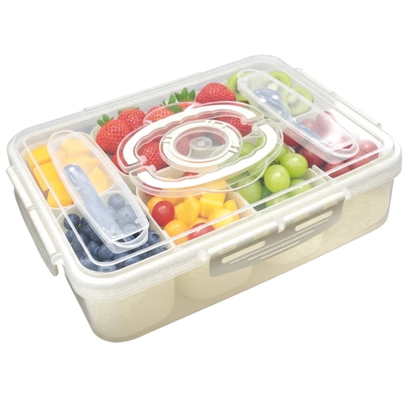 Snackle Box Container with Lid, Portable Divided Serving Tray for Charcuterie Candy Fruit & Veggie, Dishwasher Safe for Picnic Party Entertaining