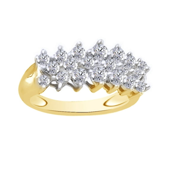 AFFY White Natural Diamond Cluster Pyramid Band Ring In 10k Yellow Gold (1 Cttw)