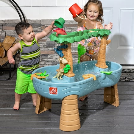 Step2 Dino Showers Gray Plastic Water Table for Toddlers with 13-piece Playset
