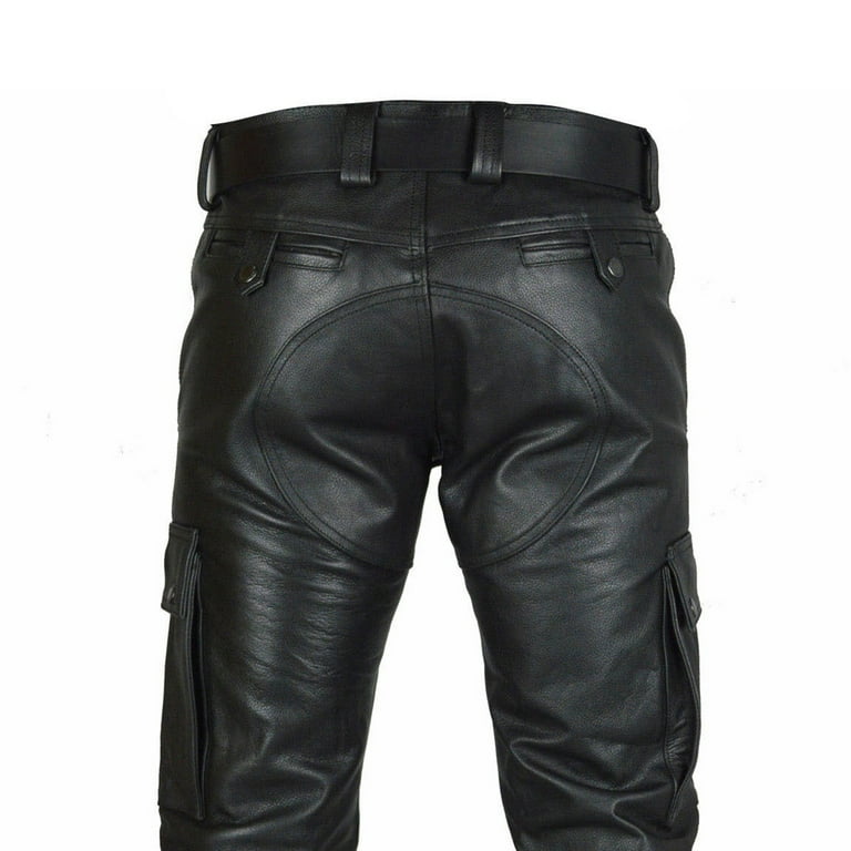 Mens Motorcycle Black Leather Pants Jeans Style Motorcycle Riding Pants for  Biker with Pockets