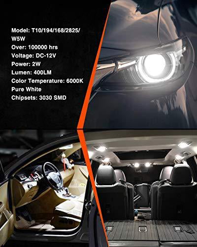 T10 194 LED Bulbs W5W 2825 Led Bulbs 192 168 LED Bulbs 6smd 3030 Chipsets Used for Car Interior Dome Map Door Courtesy License Plate Lights 6000K White,10 pcs 
