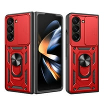 For Samsung Galaxy Z Fold 7 Case with Sliding Camera Lens Cover and Ring Kickstand Heavy Duty Military Grade Rugged Protection Shockproof Back Phone Cover for Samsung Galaxy Z Fold 7, Red