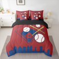thumbnail image 2 of Homewish Baseball Print Bedding Comforter Set 7pcs for Teen, Vintage Ball Sports Player King Bedding Sets, Crismon Blue Cartoon Reversible Bed Sheets, Super Cozy Room Decor, 2 of 7