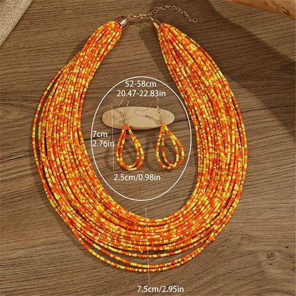 Multi Layer Chunky Bib Statement Seed Beads Cluster Collar Necklace And Earring Set for Women Gift