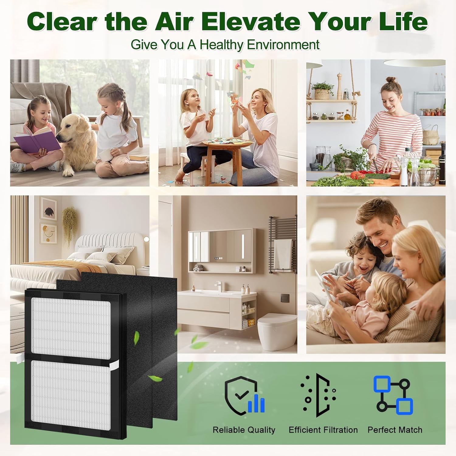 IAF-H-100D Replacement Filters, Compatible with IAF-H-100D, Filtrete FAP-C01-D, IAP-10-175, IAPC-40-160 Air Purifiers (2 HEPA + 4 Carbon Pre-filter)