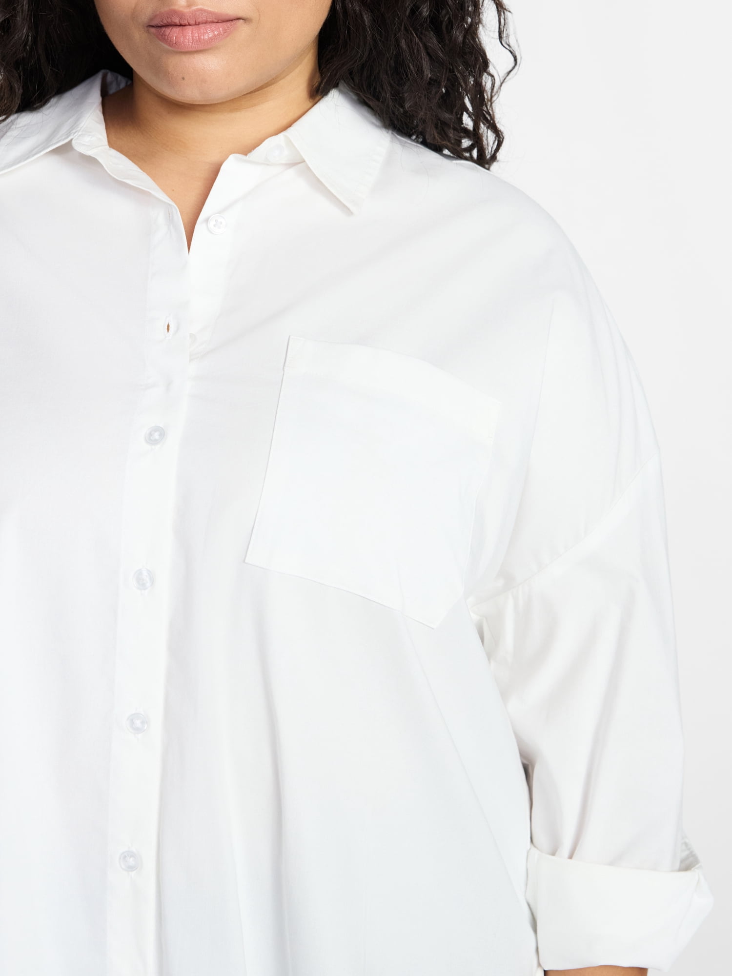 Terra & Sky Women's Plus Size Poplin Boyfriend Shirt, Sizes 0X-5X