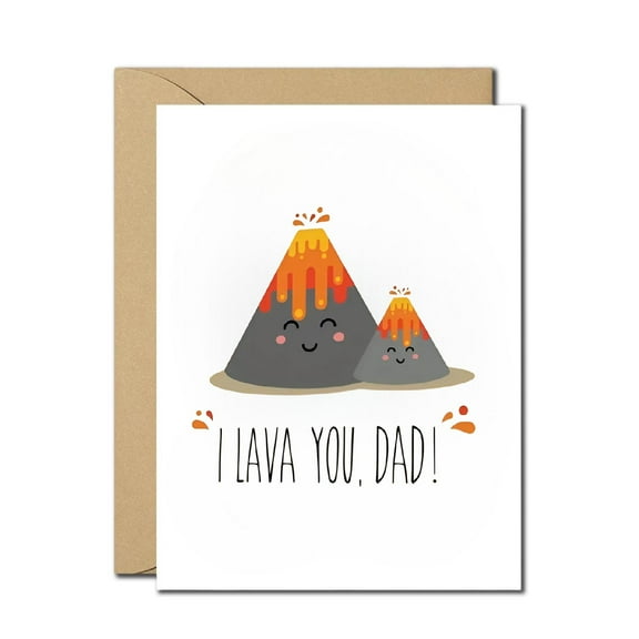 Cute Father’s Day Card – “I Lava You, Dad” Volcano Pun Design – Envelope Included, Blank Inside – Funny and Sweet Father’s Day Gift from Kids, Toddlers, or Family
