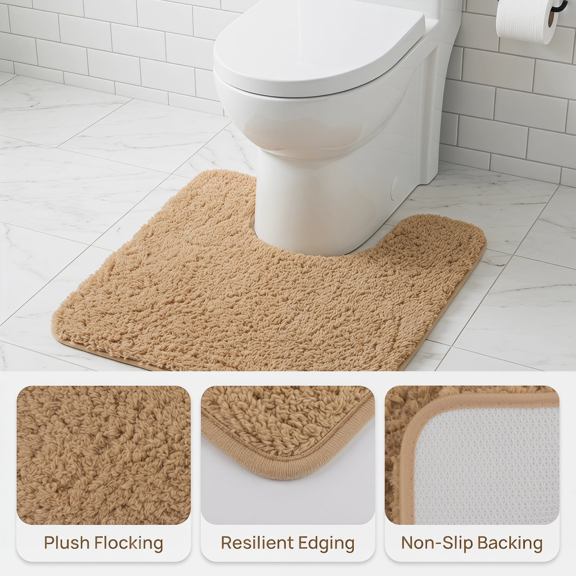 Unique Bargains U-Shaped Absorbent Non Slip Washable Plush Bath Mat Khaki 20" x 20"