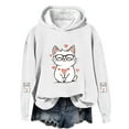 thumbnail image 2 of Cute Cat & Heart Graphic Girls White Cropped Hoodie - Fleece Lined Long Sleeve, Soft Stretch 95% Polyester 5% Spandex, Size 110-160 for 4-12 Years,Size 11-12T, 2 of 5