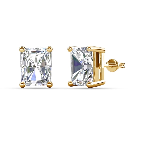 Cate & Chloe Mia 18k Yellow Gold Plated Stud Earrings with 1ct Emerald Cut Simulated Diamonds Gift for Women
