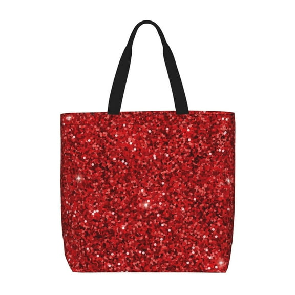 Defioc Red Glitter Pattern Tote Bag for Women,Large Capacity Tote Bag with Zipper Casual Shoulder Handbags Shopping Bag