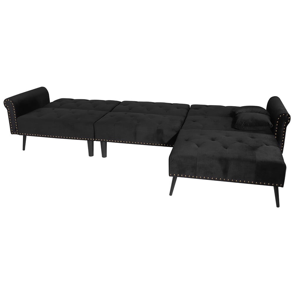 Kepooman Modern Mid Century L Shaped Sectional Sofa Couch, Upholstered Sofa Bed with Reversible Chaise, Adjustable Back, Black Kepooman Modern Mid Century L Shaped Sectional Sofa Couch, Upholstered Sofa Bed with Reversible Chaise, Adjustable Back, Black