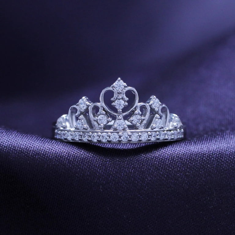 AFFY Round Cut Created Moissanite Princess Crown Ring in 14k White