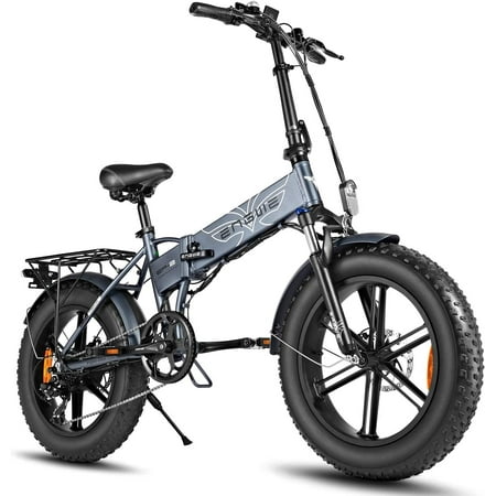 ENGWE Folding Electric Bike for Adults 750W Motor 48V12.8A Battery 20" 4.0 Fat Tire Mountain Beach Snow Bicycles EP-2 Grey