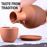 Natural Clay Water Pitcher, Unglazed Terracotta Carafe, 1.6 Qt, Brown