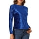 thumbnail image 4 of INSPIRAR CHIC Blusas de Terciopelo para Mujeres Cuello Redondo de Manga Larga Camiseta Casual L Azul Real, 4 of 6