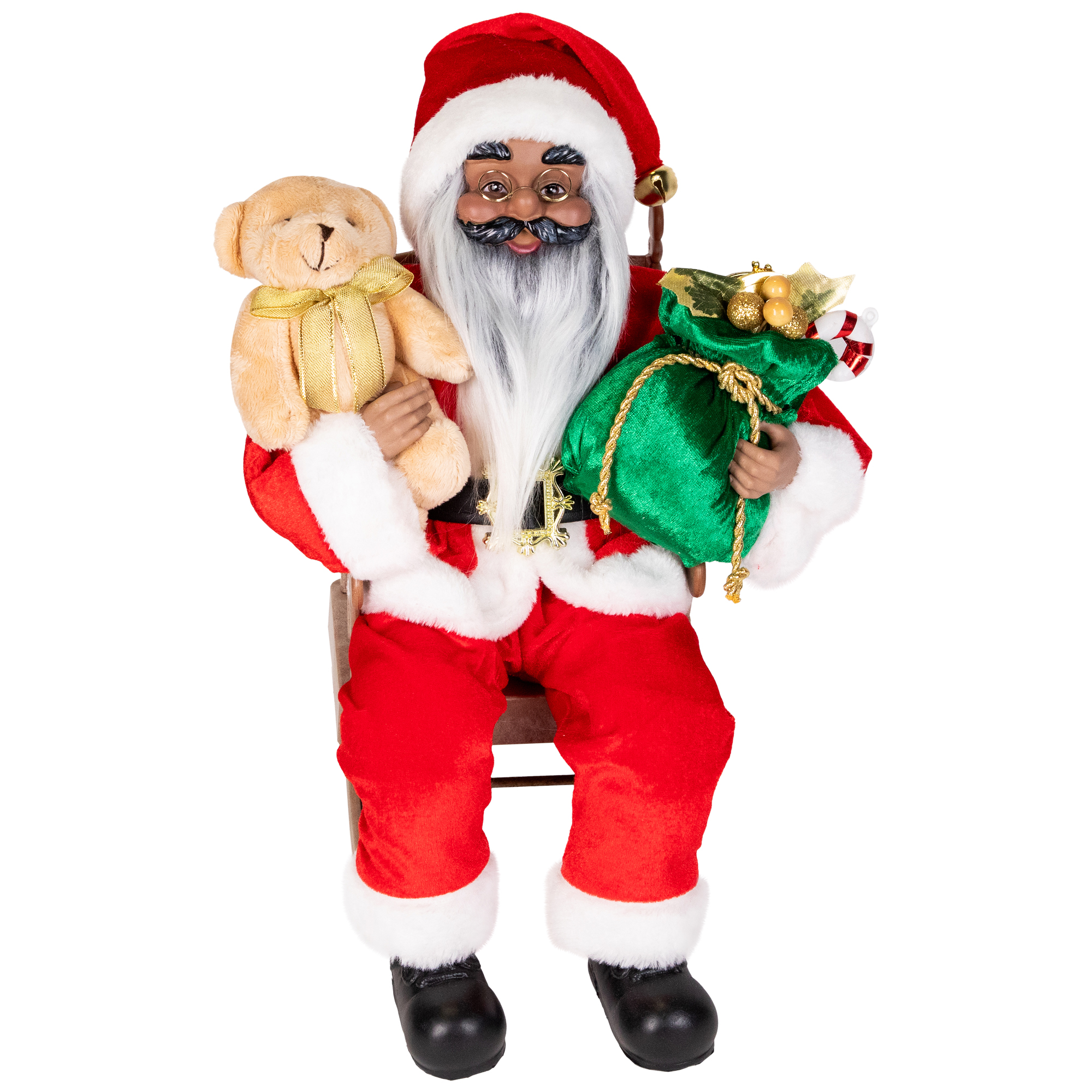 Animated and Musical African American Santa Rocking Chair Christmas Decoration - 14"