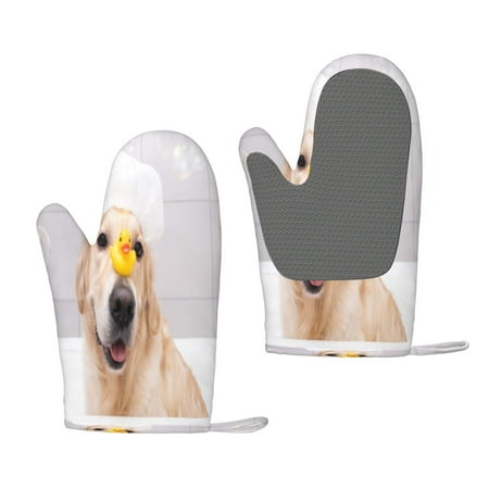 

Lukts The Dog Is Sitting In A Bubble Bath for Silicone Anti-Scalding Gloves Kitchen Lanyard Gloves for Grilling Baking Cooking