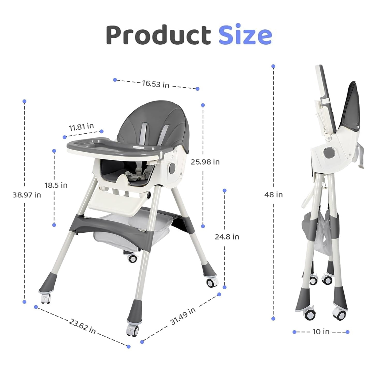 Cochildor 6 in 1 Foldable Baby High Chair, Convertible High Chair, Infant Highchair, Toddlers Booster & Convenient for Travel, Gray
