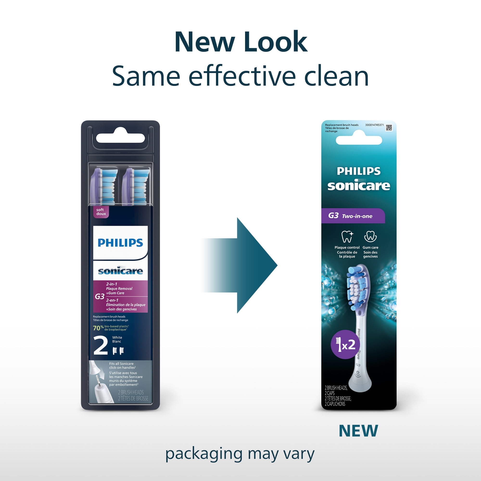 Philips Sonicare G3 Two-In-One - Genuine Replacement Electric Toothbrush Heads, White, 2 Pack, HX9052/77