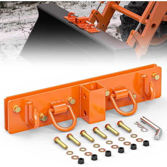 Tractor Bucket Hooks 2in Receiver G70 Grab Hooks 1/2in Forged D Rings Bolt-On Plate for 52.8-71.8in Loaders