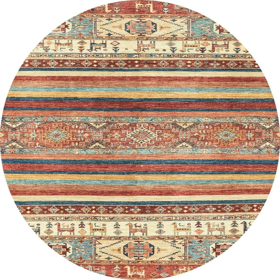 Ahgly Company Machine Washable Indoor Round Abstract Brown Sugar Brown Area Rugs, 6' Round