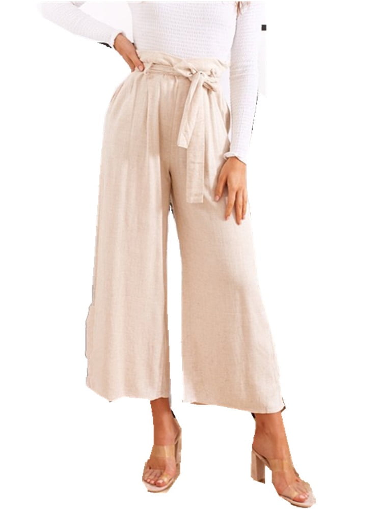 SySea - Elastic High Waist Women Loose Pants Wide Leg Capris With Belt - Walmart.com - Walmart.com