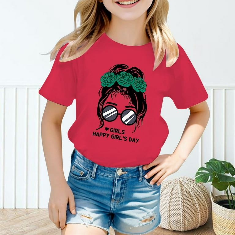 Girls Shirts Size 10 12 Kid Girls Cute Graphic Printed Round Neck Short Sleeve Tee Summer Casual T Shirt Tops Hot Pink 11 12 Years Walmart