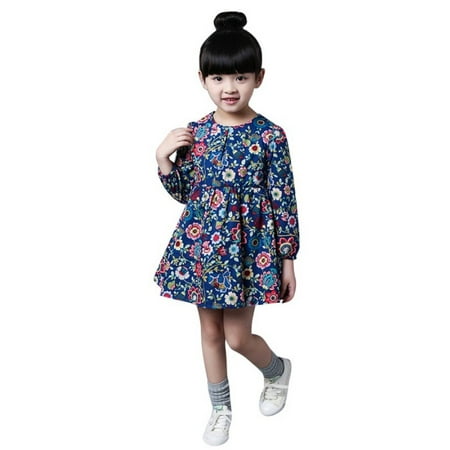 2-8 Ages Girls Dress Casual Long Sleeves Flower Princess Girl Dresses Summer Autumn 2017 Toddler Girl
