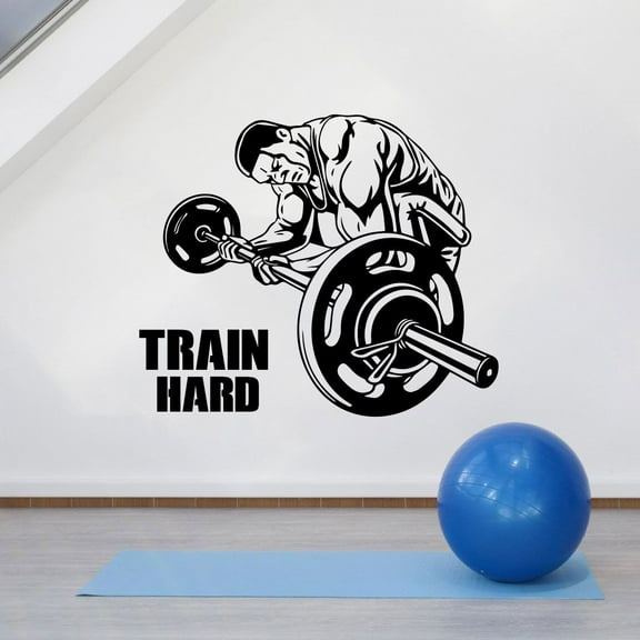 Weight Lift Train Hard Strength Fit Strong Fitness Silhouette Motivation Inspirational Fitness Healthy Life Style Wall Art Vinyl Sticker Decal Home Décor Work Out Gym Room Bedroom Size (27x30 inch)
