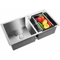 Drop In Double Bowl Kitchen Sink, Undermount Stainless Steel Sink,Workstation Sink w/Drain Basket & 2 Waste Filters for Laundry Room, Garage, RV, 30.7 * 17 * 8.26in, Silver$$Tools & Hardware Other
