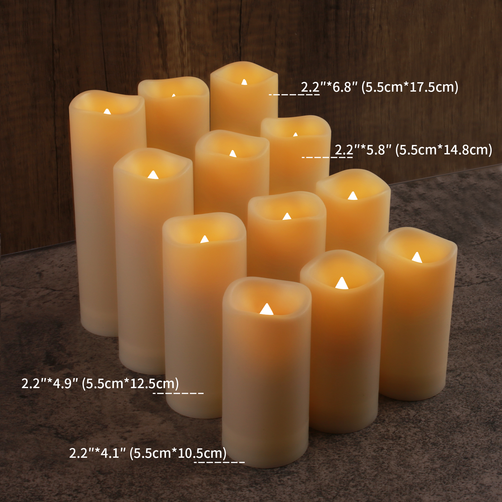 Waterproof Flameless Candles 12 pack LED Lights Moving Wick Ivory Electric Pillar Battery Candles Real Wax Flicker Lights Votive Flames Remote Control with Timer 300+ Hours