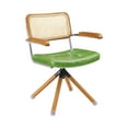 thumbnail image 2 of Art Leon Mid Century Desk Chair No Wheel,Faux Leather Rattan Back Accent Chair with Beech Wood Legs,Green, 2 of 7