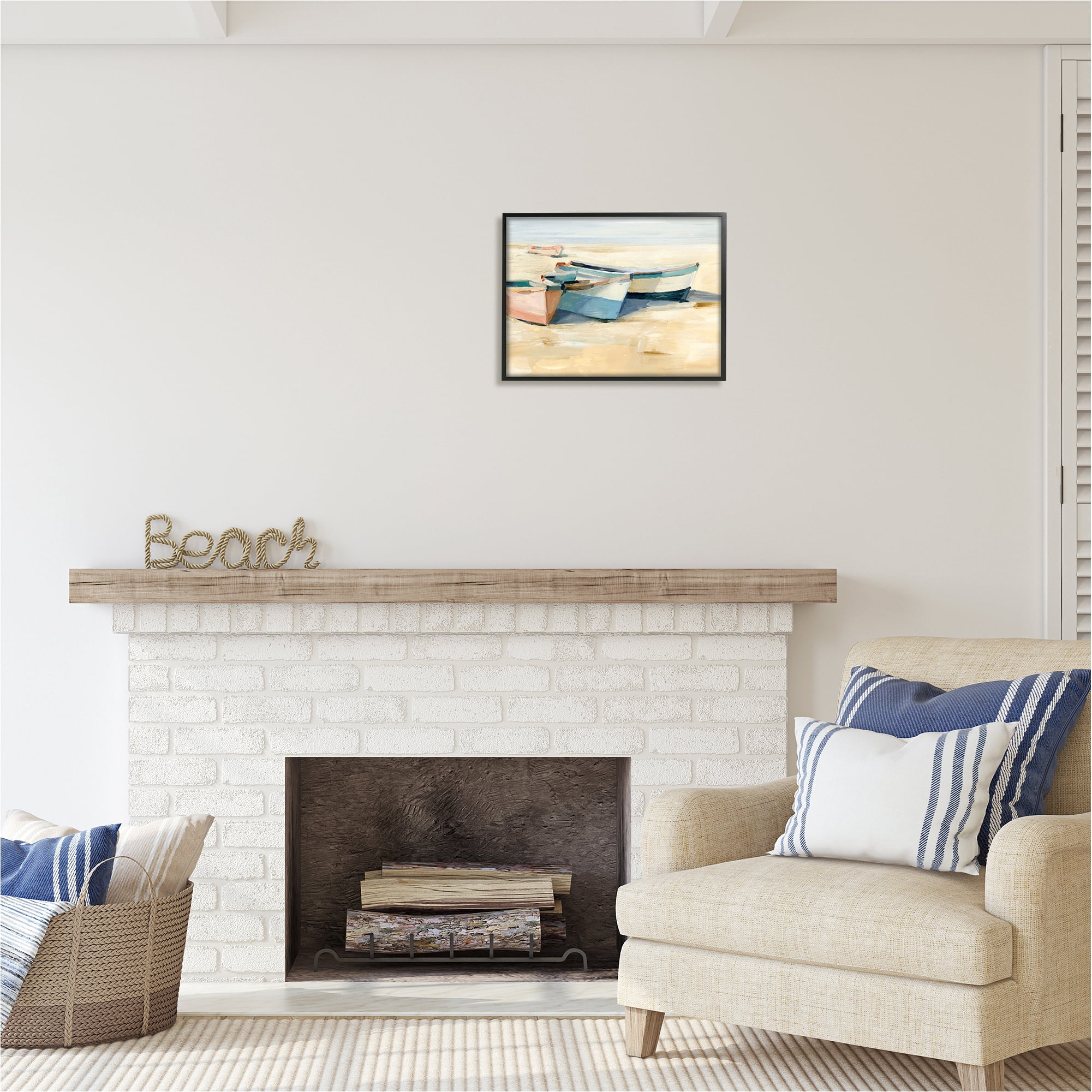 Stupell Industries Docked Boats Painting Transportation Painting Black Framed Art Print Wall Art, 20 x 16