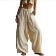 thumbnail image 2 of Oksale Boho Pants for Wmen Baggy Pull On Palazzo Pants with Pockets Casual Drawstring Elastic Waisted Vacation Beach Pants Flowy Ladies Outfits Khaki S, 2 of 7