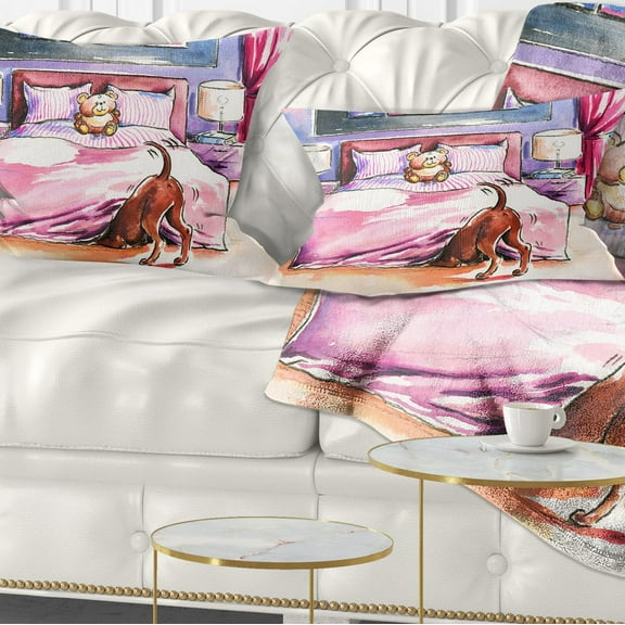 Designart Brown Dog in Bedroom - Animal Throw Pillow - 12x20