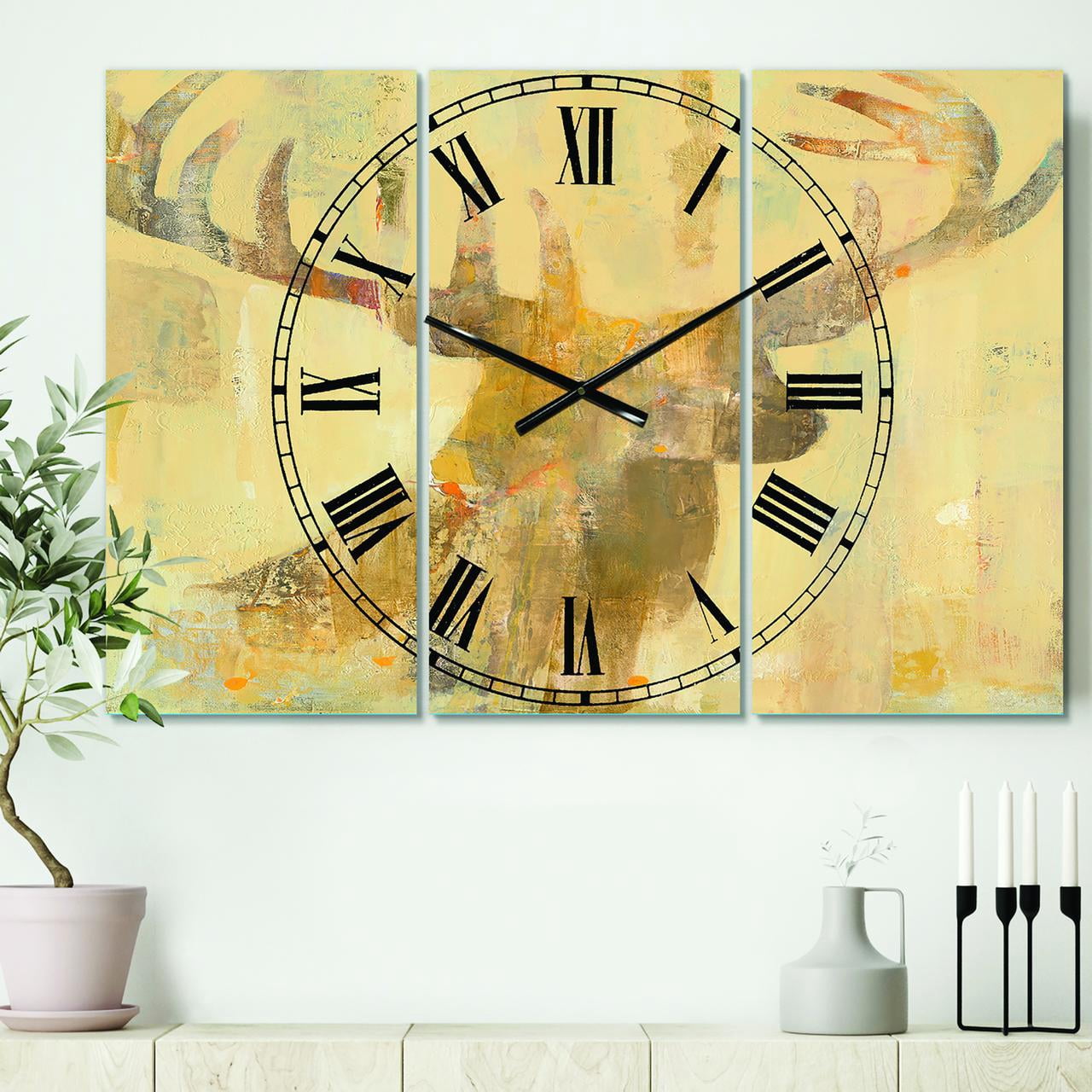 Designart 'Golden Deer I' Farmhouse Wall Clock