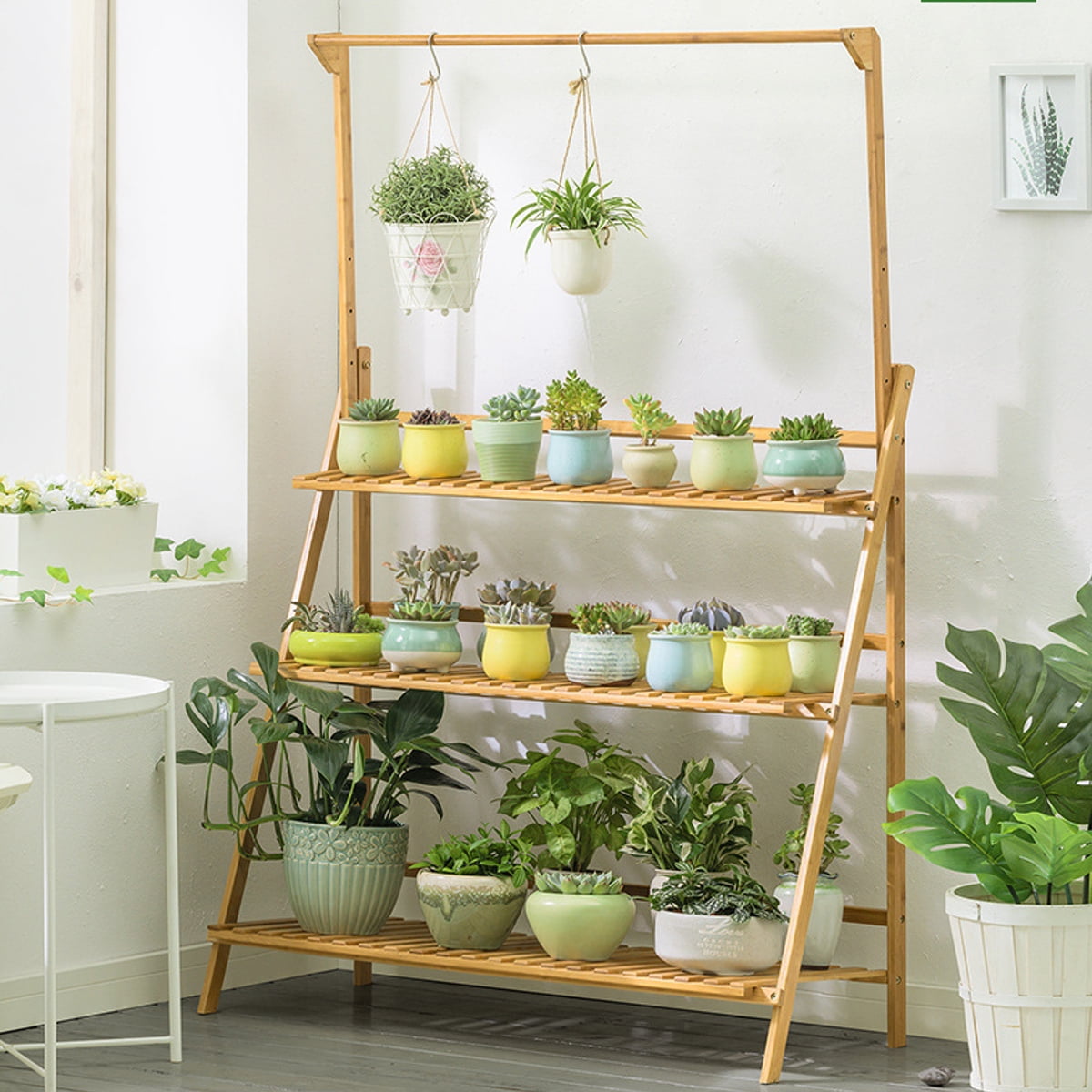 3 Tier Plant Shelf Stand Hanging Bamboo Plant Stand