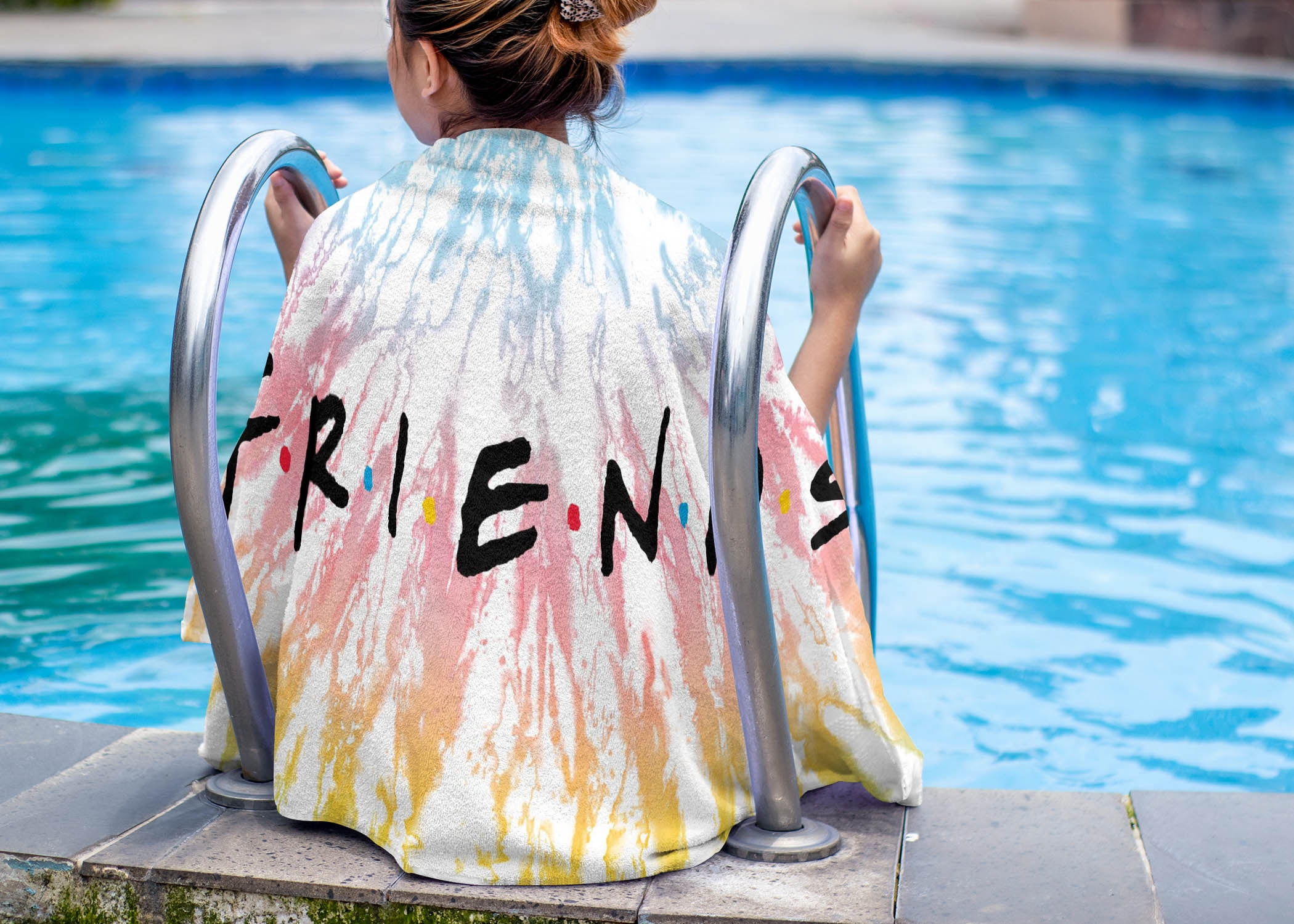 Friends Tie Dye Friends Beach Towel, 34 x 64, White, Warner Brothers