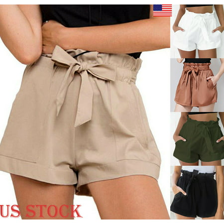 2019 New Women High Waist Shorts Bow Tie Belt Shorts Ladies Summer A-line Hot Loose Solid Color Short Mujer Female