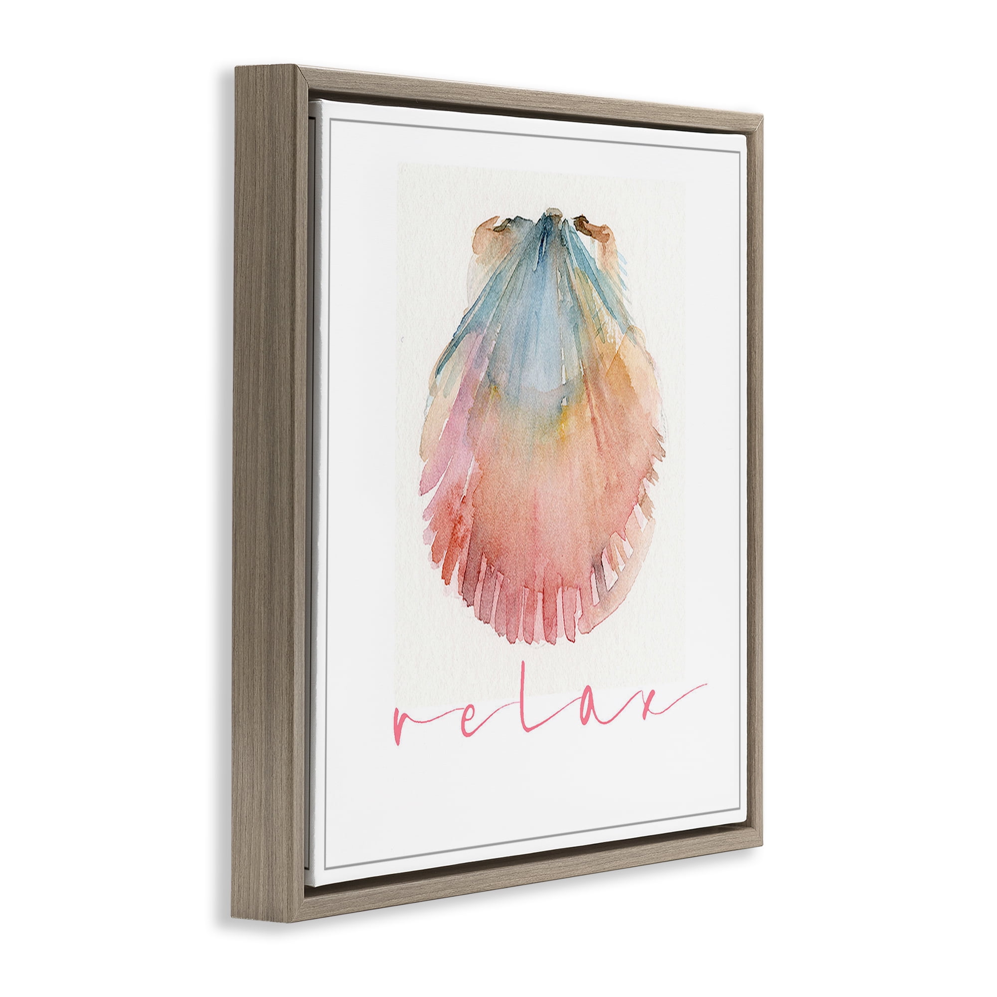 Stupell Industries Scallop Shell Relax Nautical & Beach Painting Brown Floater Framed Canvas Art Print Wall Art, 25 x 25